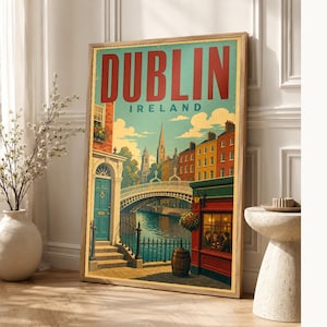 Dublin Travel Poster | Vintage Dublin Print | Ireland Wall Art | Printed & Shipped image 1