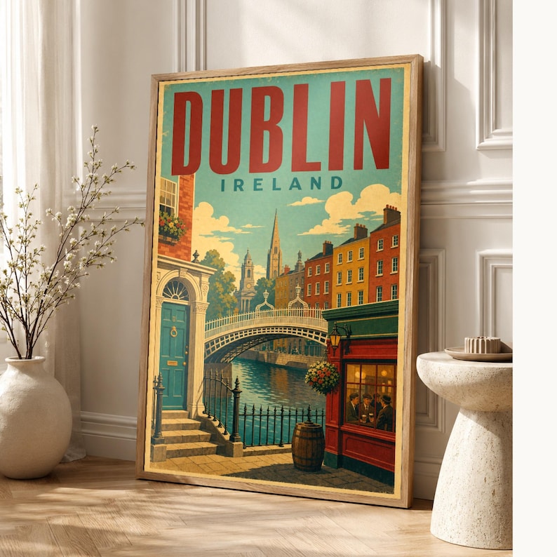 Dublin Travel Poster | Vintage Dublin Print | Ireland Wall Art | Printed & Shipped image 1