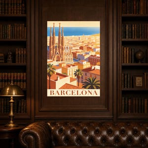 Póster de viaje vintage de Barcelona | Impresión de arte retro de la ciudad de España ? Decoración de pared de regalo de inauguración de la imagen 4