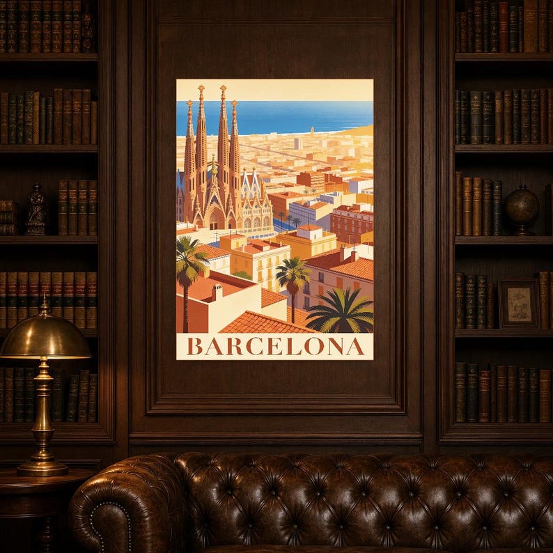 Póster de viaje vintage de Barcelona | Impresión de arte retro de la ciudad de España ? Decoración de pared de regalo de inauguración de la imagen 4