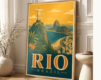 Rio de Janeiro Travel Poster | Vintage 1970s Christ the Redeemer Print | Brazilian Wall Art | Printed & Shipped