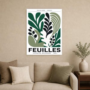 Botanical Cut Paper Exhibition Poster | Forest Green Leaf Wall Art Print | Mid Century Gallery Print | Abstract Matisse Style Poster Decor image 9