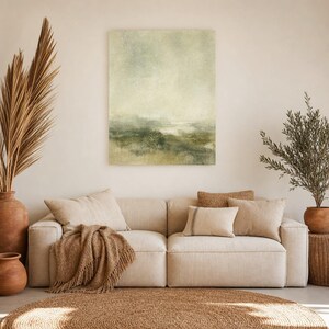 Moody Green Abstract Wall Art Print | Panoramic Color Field Print | Sage Watercolor Landscape Poster | Wabi-Sabi Living Room Decor image 7