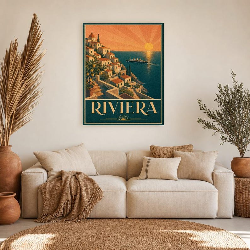 Teal Art Deco Travel Wall Art | Amalfi Riviera Poster | Coastal Gallery Print image 7