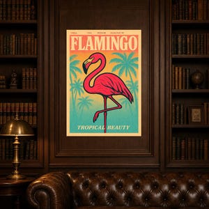 Flamingo Retro Poster | Vintage 70s Wall Art Print | Aesthetic Magazine Print | Mid Century Retro Decor Gift image 4