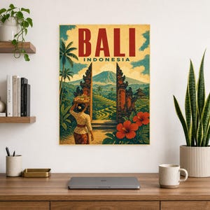 Bali Travel Poster | Vintage Rice Terraces Print | Indonesia Wall Art | Printed & Shipped image 8