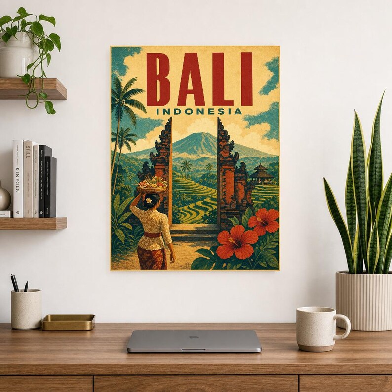 Bali Travel Poster | Vintage Rice Terraces Print | Indonesia Wall Art | Printed & Shipped image 8