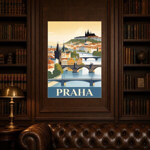 Póster de viaje vintage de Praga | Impresión de arte retro de la ciudad checa ? Decoración de pared de regalo de inauguración de la casa imagen 4