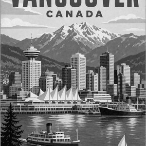 Vancouver Travel Poster | Vintage Harbor Print | Canada Wall Art | Printed & Shipped image 10
