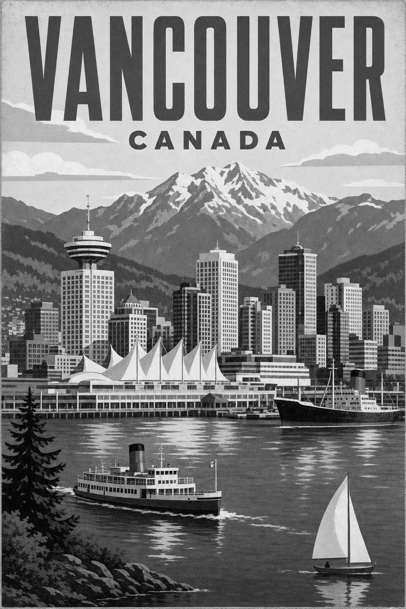 Vancouver Travel Poster | Vintage Harbor Print | Canada Wall Art | Printed & Shipped image 10