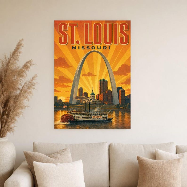 St. Louis Travel Poster | Vintage 1950s Gateway Arch Print | Missouri Wall Art Print | Mid Century City Decor image 3