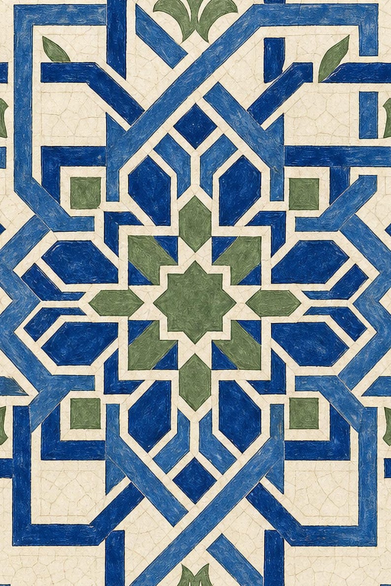 Marrakech Zellige Tile Wall Art Print | Moroccan Geometric Star Poster | Blue Green Maiolica Print | Boho Mediterranean Decor | Morocco Gift image 3