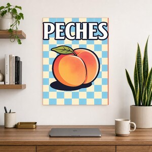 Reprodukcja ściany kuchennej w kolorze brzoskwiniowym | Plakat Owocowy Retro Bistro | Maksymalistyczna kuchnia Cottagecore Print | Wystrój j zdjęcie 10