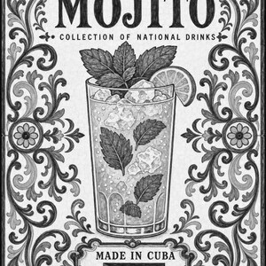 Płytka ścienna z koktajlem Mojito | Kubański plakat narodowy z napojami | Druk koszyka barowego Azulejo | Wystrój kuchni majolikowej zdjęcie 10