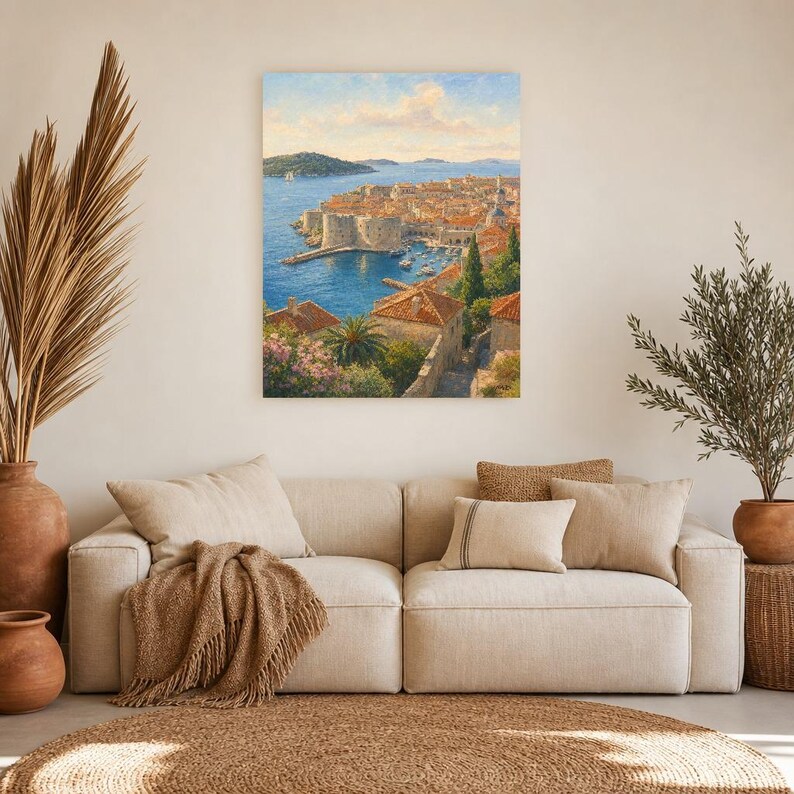 Dubrovnik Travel Poster | Soft Painting Croatia Wall Art | Adriatic Old Town Coastal Print | Printed & Shipped image 7