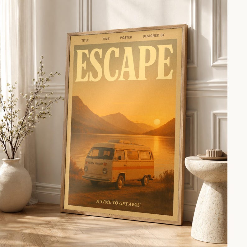Escape Retro Poster | Vintage 70s Wall Art Print | Aesthetic Magazine Print | Mid Century Retro Decor Gift image 1