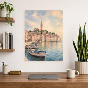 Plakat podróżniczy Rovinj | Delikatne malowanie, Chorwacja, grafika ścienna | Wydruk z nadmorskim miastem Adriatyku | Wydruk i wysyłka zdjęcie 8