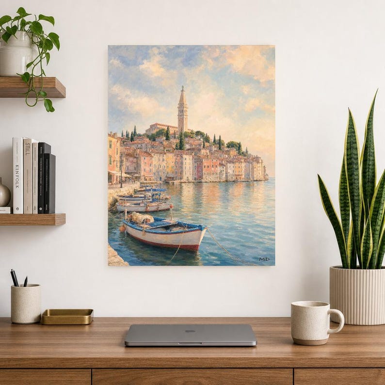 Plakat podróżniczy Rovinj | Delikatne malowanie, Chorwacja, grafika ścienna | Wydruk z nadmorskim miastem Adriatyku | Wydruk i wysyłka zdjęcie 8
