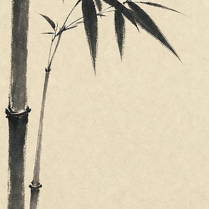 Black Ink Bamboo Japandi Wall Art Print | Mono Brushstroke Sumi-e Print | Zen Wabi Sabi Poster image 3