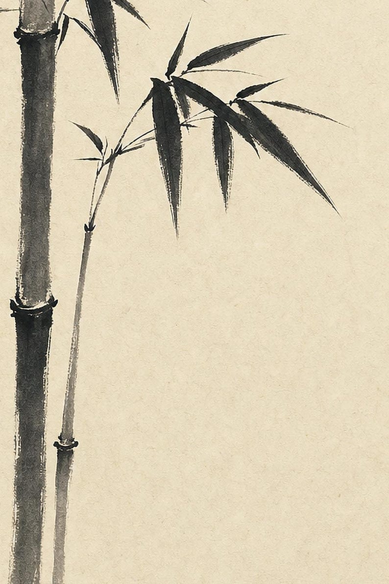 Black Ink Bamboo Japandi Wall Art Print | Mono Brushstroke Sumi-e Print | Zen Wabi Sabi Poster image 3