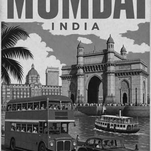 Poster di viaggio di Mumbai | Stampa vintage del portale | Arte murale indiana | Stampato e spedito immagine 10