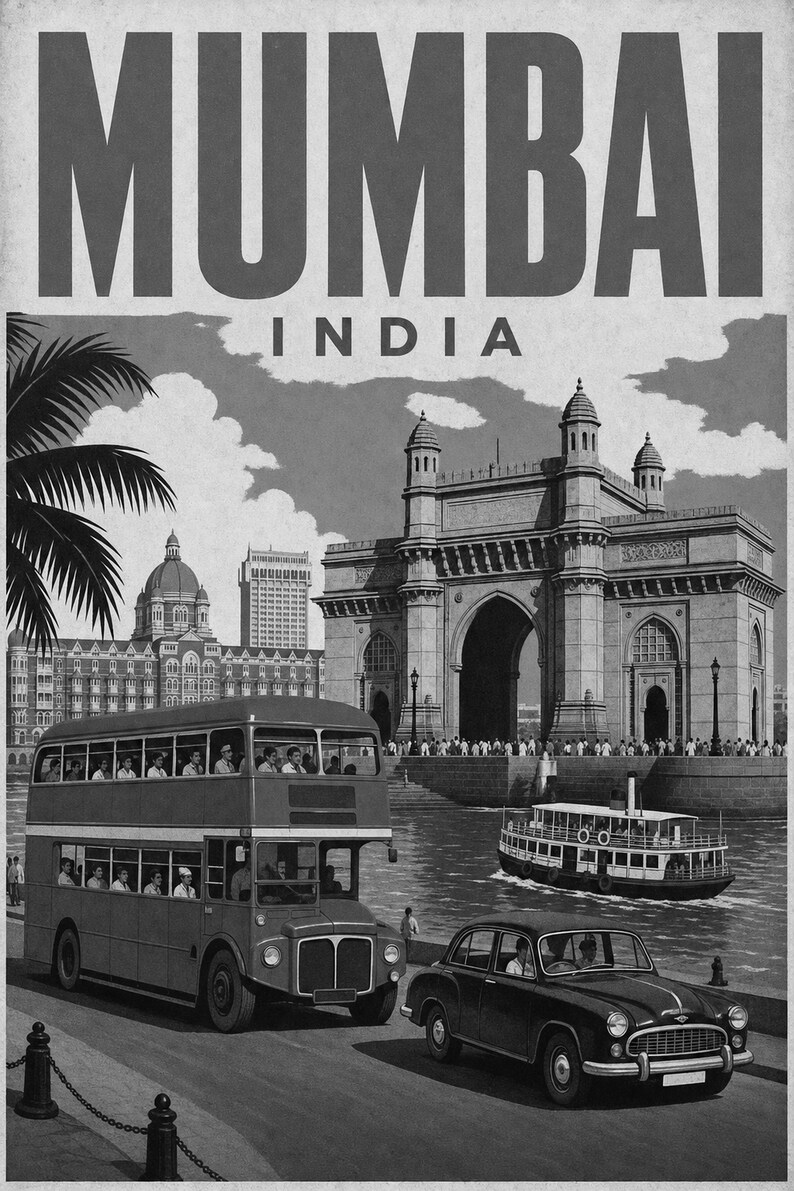 Poster di viaggio di Mumbai | Stampa vintage del portale | Arte murale indiana | Stampato e spedito immagine 10