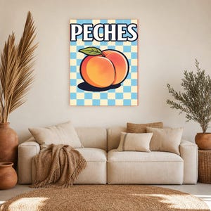 Reprodukcja ściany kuchennej w kolorze brzoskwiniowym | Plakat Owocowy Retro Bistro | Maksymalistyczna kuchnia Cottagecore Print | Wystrój j zdjęcie 11