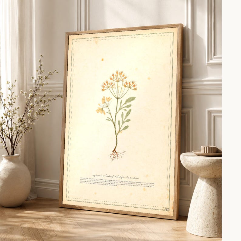 Sepia Vintage Botanical Wall Art | Antique Herbal Engraving Poster | Cottagecore Specimen Print image 1