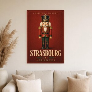 Cartel del cascanueces del mercado navideño de Estrasburgo | Arte de pared de vacaciones de Francia | Impresión navideña vintage | Decoració imagen 4