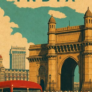 Poster di viaggio di Mumbai | Stampa vintage del portale | Arte murale indiana | Stampato e spedito immagine 3
