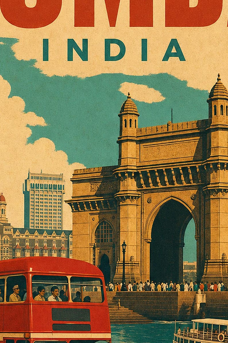 Poster di viaggio di Mumbai | Stampa vintage del portale | Arte murale indiana | Stampato e spedito immagine 3