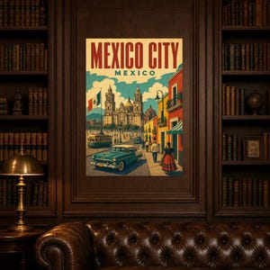 Mexico City Travel Poster | Vintage Cathedral Print | Mexico Wall Art | Printed & Shipped image 5