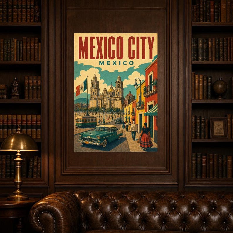 Mexico City Travel Poster | Vintage Cathedral Print | Mexico Wall Art | Printed & Shipped image 5