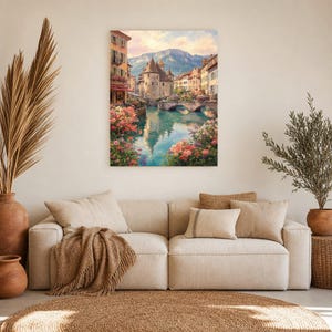 Annecy Travel Poster | Soft Painting France Wall Art | Venice of the Alps Canal Print | Printed & Shipped image 7