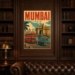 Poster di viaggio di Mumbai | Stampa vintage del portale | Arte murale indiana | Stampato e spedito immagine 5