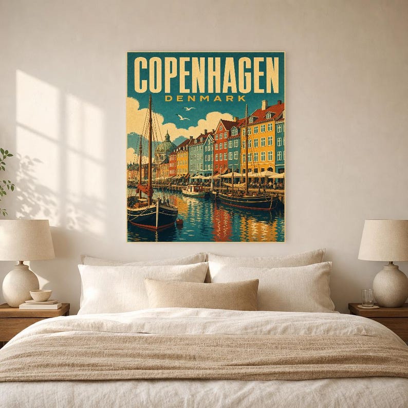 Copenhagen Travel Poster | Vintage Nyhavn Print | Denmark Wall Art | Printed & Shipped image 6