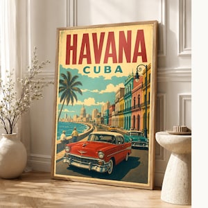 Havana Travel Poster | Vintage 1950s Malecon Print | Retro Cuba Wall Art Print | Mid Century City Decor image 1