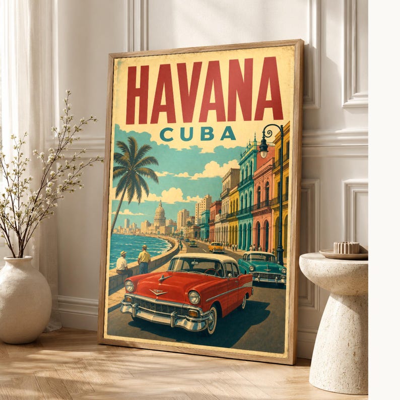 Havana Travel Poster | Vintage 1950s Malecon Print | Retro Cuba Wall Art Print | Mid Century City Decor image 1