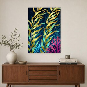 Bioluminescent Kelp Forest Poster | Deep Sea Ocean Bathroom Wall Art Print | Dark Coastal Night Print image 3