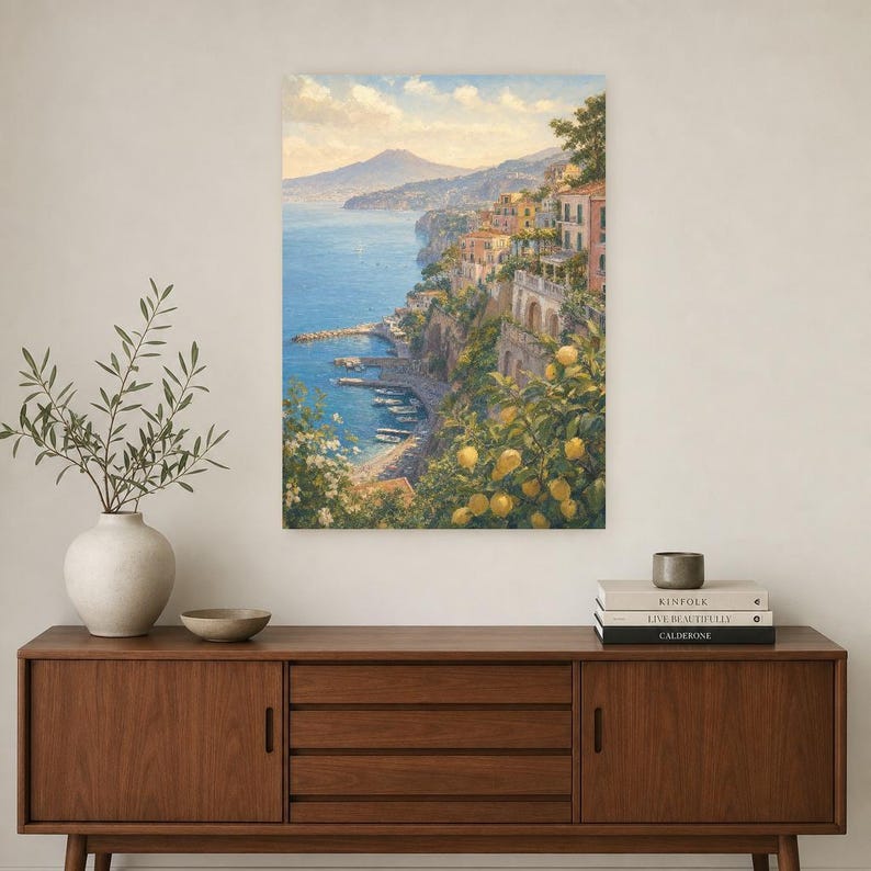 Sorrento Travel Poster | Soft Painting Italy Wall Art | Bay of Naples Coastal Print | Printed & Shipped image 2