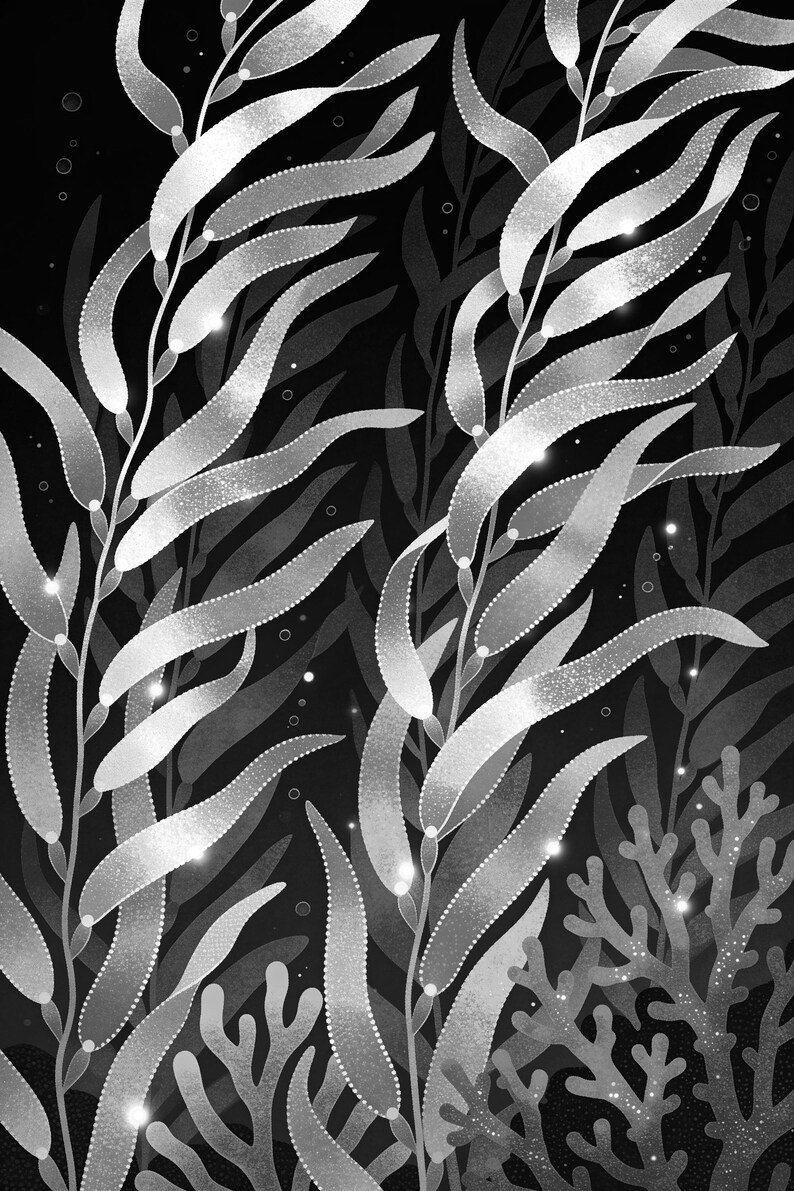 Bioluminescent Kelp Forest Poster | Deep Sea Ocean Bathroom Wall Art Print | Dark Coastal Night Print image 17