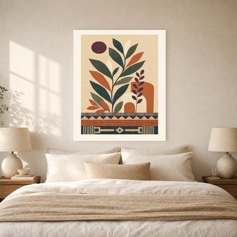 Afrohemian Botanical Wall Art Print | African Boho Plant Poster | Jade Terracotta Earth Tones | Organic Modern Wall Decor image 6