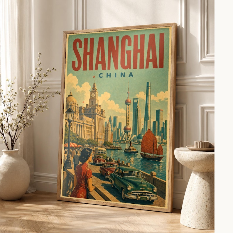 Shanghai Travel Poster | Vintage The Bund Print | China Wall Art | Printed & Shipped image 1