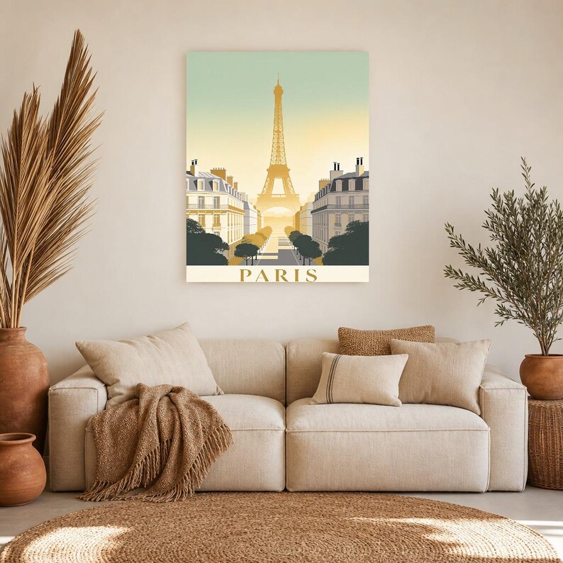 Póster de viaje vintage de París | Impresión de arte retro de la ciudad de Francia | Decoración de pared de regalo de inauguración de la cas imagen 11
