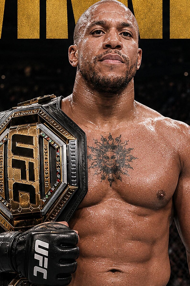 Campeão de Ciryl Gane Pôster | Impressão de arte de parede MMA com cinto de ouro do UFC | Decoração de noite de luta de peso pesado imagem 3
