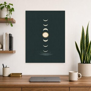 Emerald Moon Phase Wall Art | Zen Water Ripple Poster | Dark Japandi Moody Minimalist Print image 8
