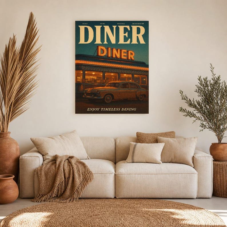 Retro Diner Poster | Vintage 70s Wall Art Print | Aesthetic Magazine Print | Mid Century Retro Decor Gift image 8