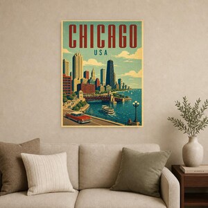 Chicago Travel Poster | Vintage Skyline Print | USA Wall Art | Printed & Shipped image 9