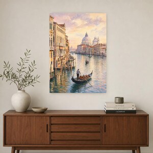 Venice Travel Poster | Soft Painting Italy Wall Art | Grand Canal Gondola Coastal Print | Printed & Shipped image 3