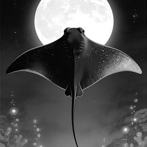 Bioluminescent Manta Ray Poster | Deep Sea Ocean Bathroom Wall Art Print | Dark Coastal Night Print image 17
